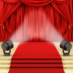 render of red curtains with stage lights